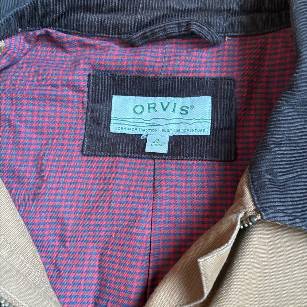 Womens Orvis Tan Canvas Field Chore Coat Jacket with Brown Corduroy Trim Size XL - Picture 3 of 12